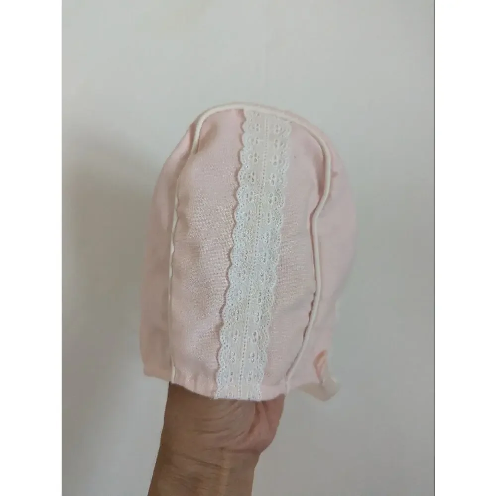 Vtg 90s 24m Pink Bonnet Frilly Lace